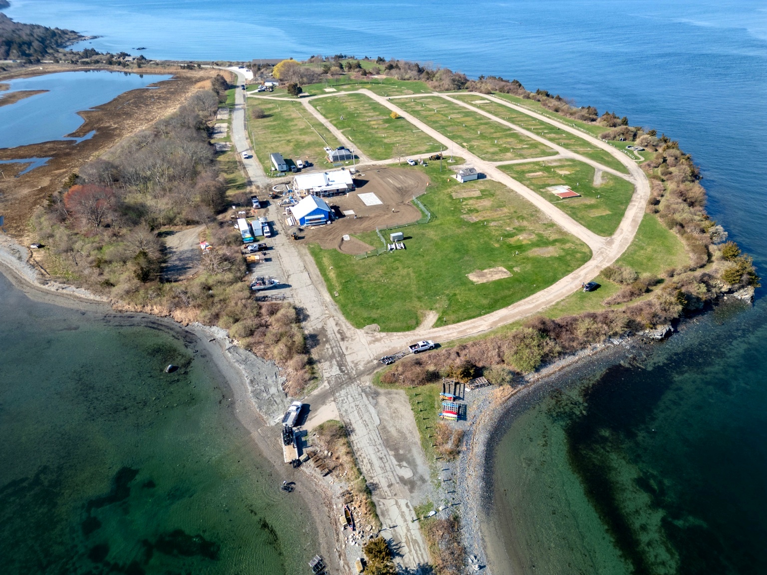 The current aerial view of Fort Getty Park